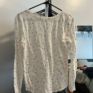 Loft Top white w/ gold polka dots long sleeve